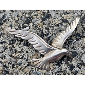 Vintage Beau Sterling Brooch Seagull in Flight Matte Finish 2 1/4"